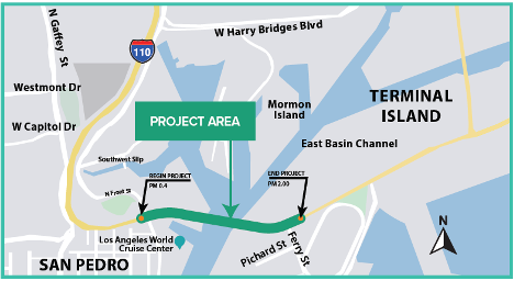 Map of the Vincent Thomas Bridge Deck Replacement Project area