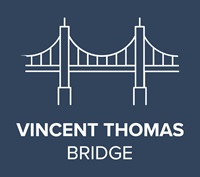 Vincent Thomas Bridge Icon logo on blue background