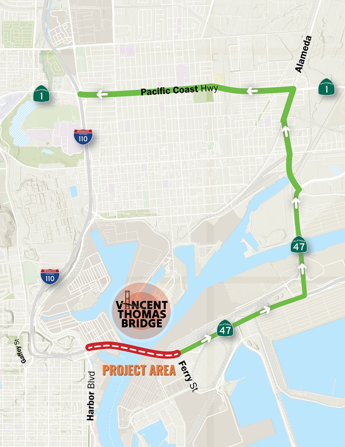 Map of Vincent Thomas Bridge traffic closures