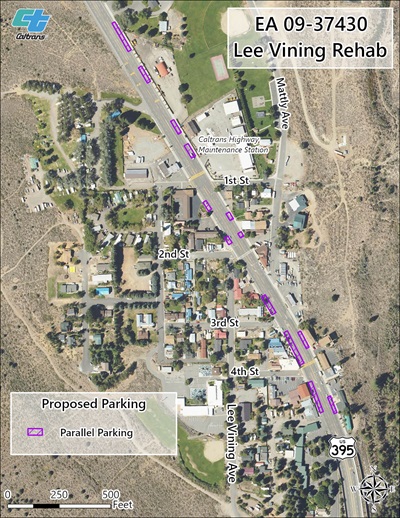 Map of new parking in Lee Vining Rehab
