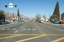 Northbound facing photograph of Independence following the completion of the Independence Manzanar 4-Lane corridor project.