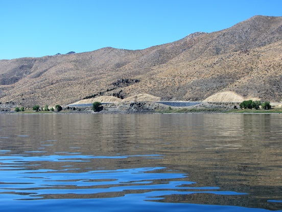 A photograph of the completed High Point Curve Correction Project from Topaz Lake.