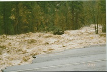 Part of U.S. 395 in Walker Canyon is destroyed by flooding on January 2, 1997.