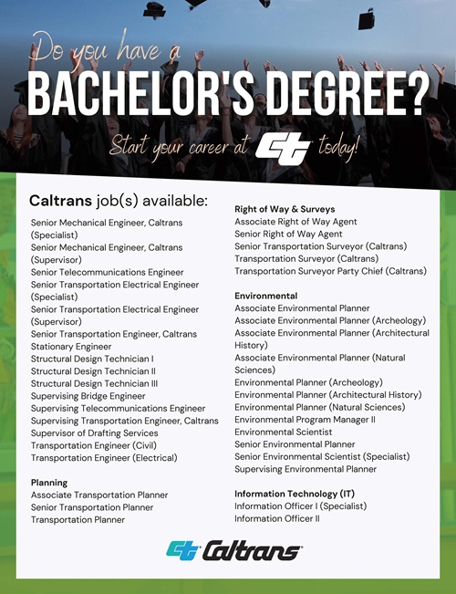 A list of more Caltrans positions a person with a bachelor's degree would qualify for.