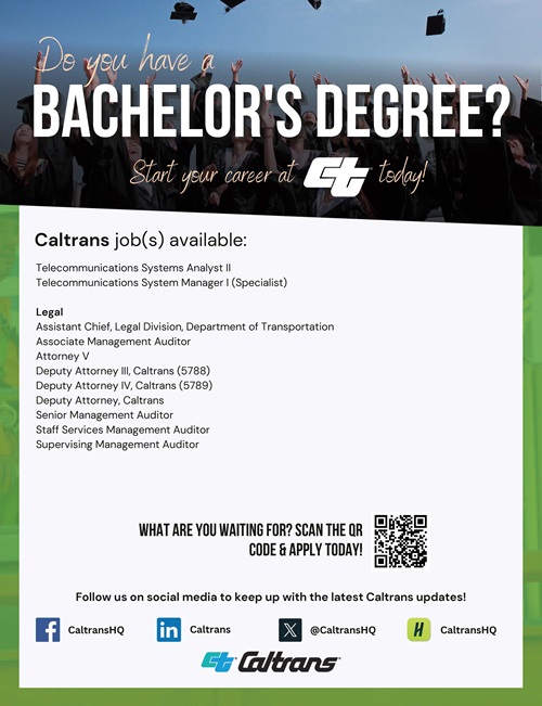 A list of even more Caltrans positions a person with a bachelor's degree would qualify for.