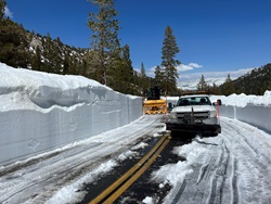 Snow removal on State Route 108 on May 3, 2023.