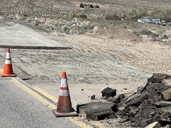 Emergency repairs on State Route 120 E near Benton Hot Springs in May 2023.