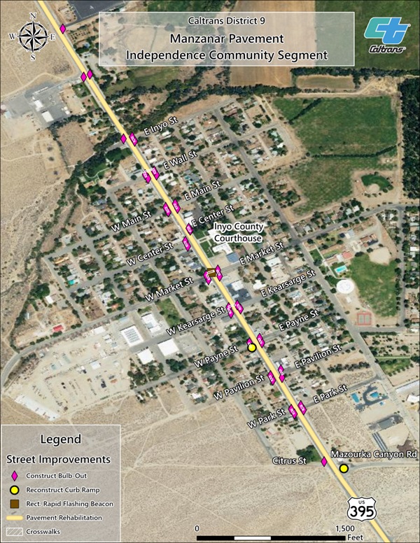 Map showing Manzanar Project features within Independence
