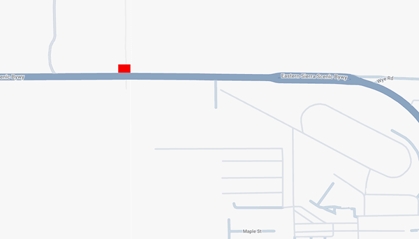 Map of Bishop Pavement Project Work Area 9 shows a red line on U.S. 395 across from the walking path, marking the project area.