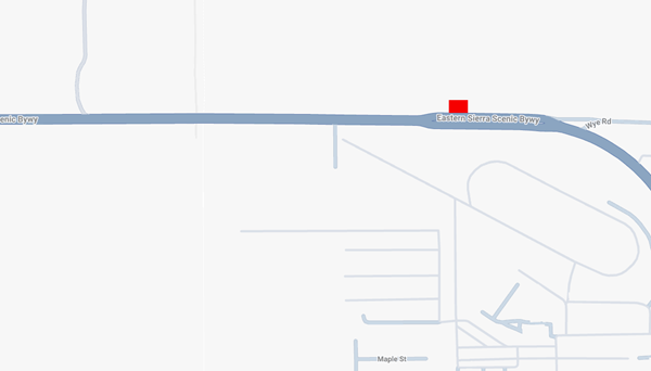 Map of Bishop Pavement Project Work Area 9 shows a red line on U.S. 395 west of Wye Road, marking the project area.