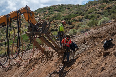 Crews work on erosion control on the Sonora Junction Shoulders project.