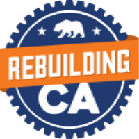 RebuildingCA logo in blue, orange, and white