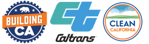 Logos for Rebuilding California, Caltrans, and Clean California, in that order.