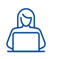 Icon of a person sitting, facing their laptop.