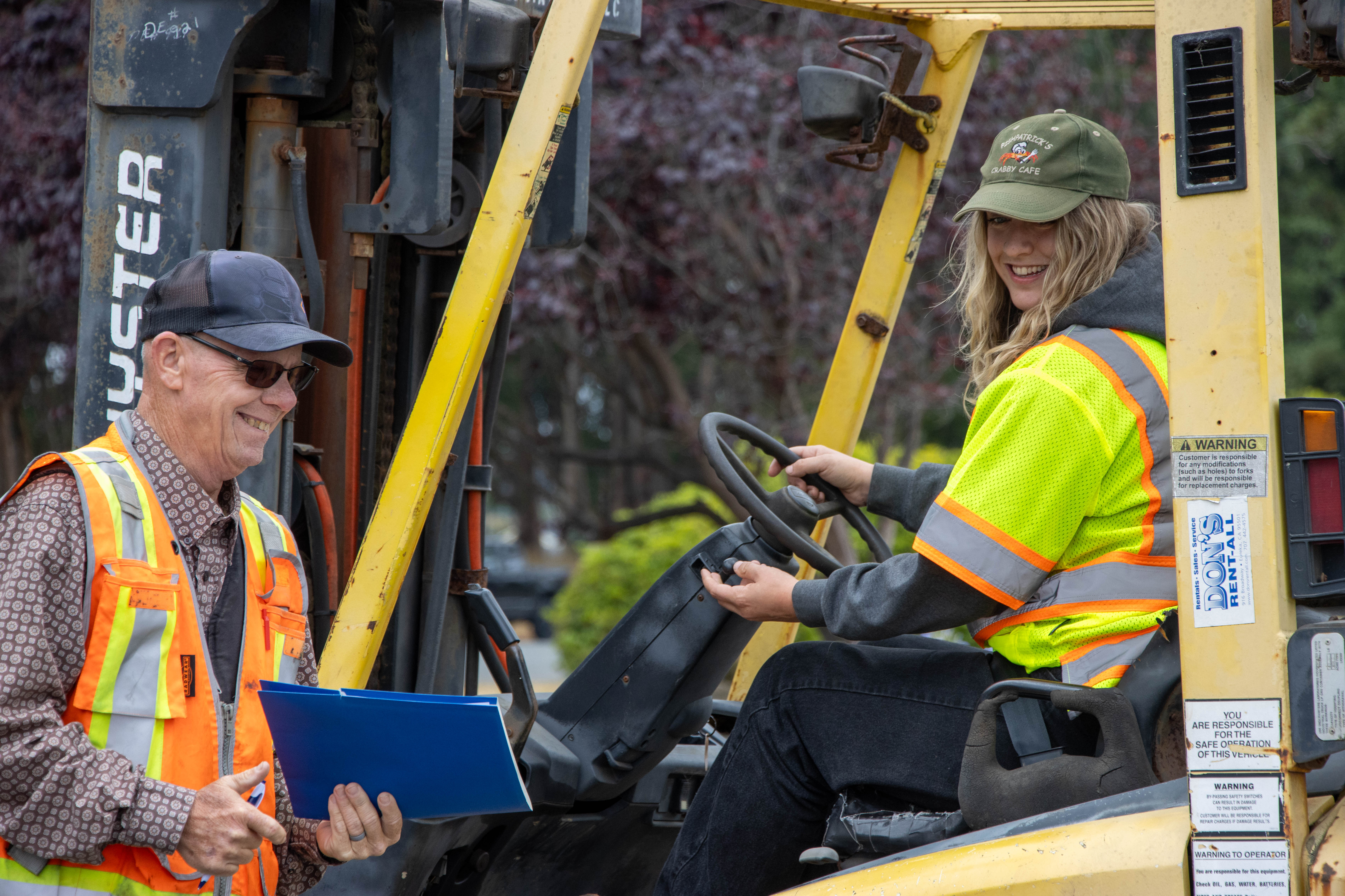 Academy student Ginger Gambrell Gates learns how to operate a forklift during the Humboldt County Heavy Equipment Operator Academy in July and August 2025.