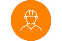 white construction icon in an orange circle