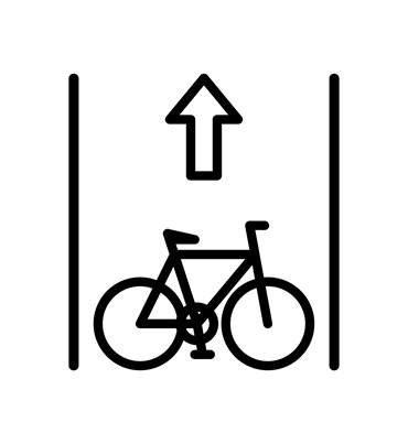 Bike lane with bicycle and arrow icon pointing straight