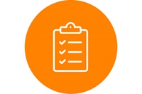 clipboard icon in an orange circle