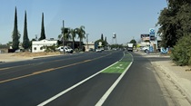 New Class Two Bicycle Lane with Green Paint and Bicycle Icon on SR-63 - Cutler and Orosi, CA