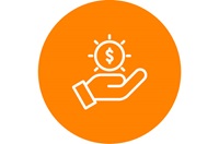 white open handed palm and money icon in an orange circle