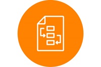 white notebook icon in an orange circle