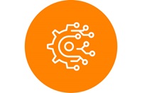 white gear icon in an orange circle
