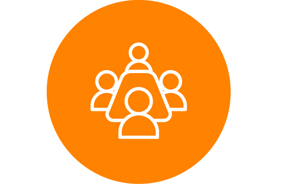 white group of people icon in an orange circle