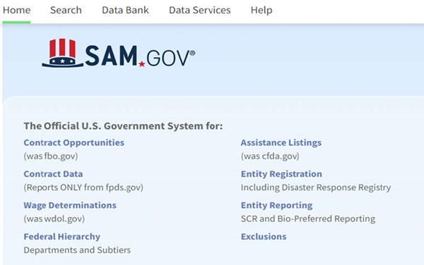 SAM.gov main page