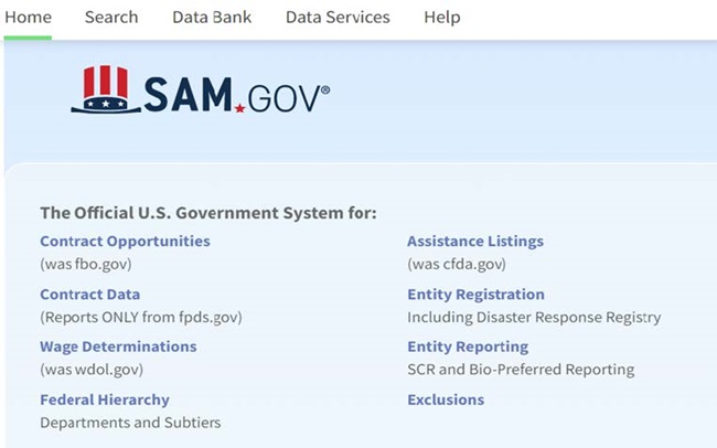 Screenshot of the SAM.gov 