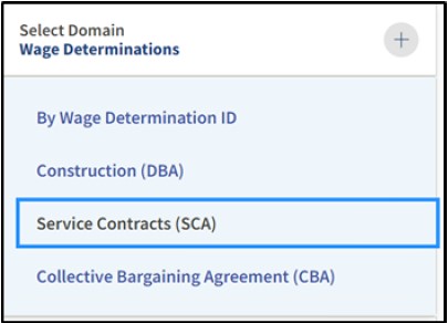 Screenshot of selecting Service Contracts from the selection criteria for Wage Determinations.