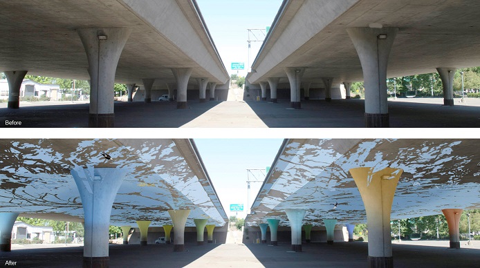 Photo of before and after Sacramento Bright Underbelly Project