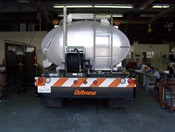 This image shows the rear of a Caltrans tanker.