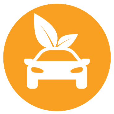 orange circle with white car icon with leaves on top