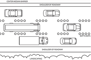 An outline of vehicles on a 3 lane road from above.
