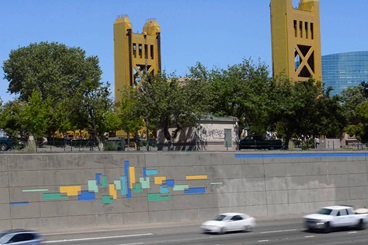 Retaining wall art - Interstate 5 "boat section" downtown Sacramento