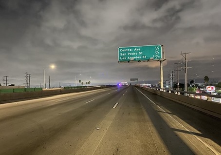 A photo of the I-10 without any vehicles on it, just shortly before it reopened on the night of Nov 19, 2023, weeks earlier than scheduled.