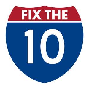 Fix the 10 Logo: ongoing efforts to fix the 10 Freeway in Los Angeles after a massive fire closed a portion of the freeway