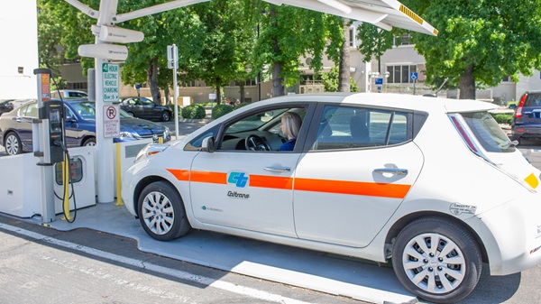 Caltrans Nissan Leaf being recharged at Headquarters