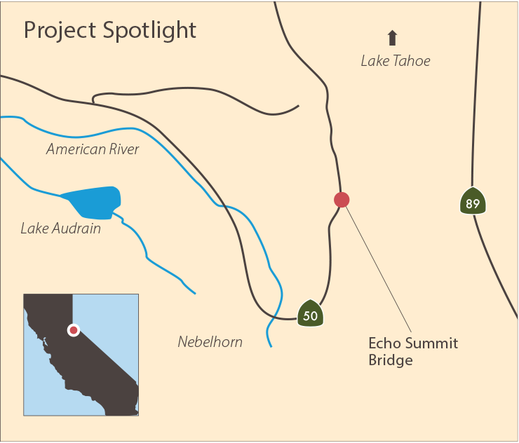 Graphic map showing the location of the Echo Summit Bridge project location.