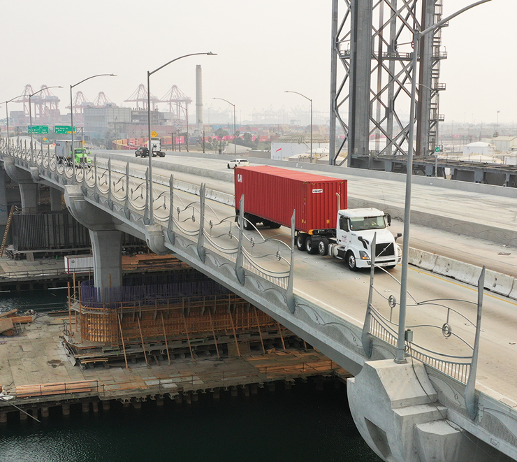 Photo of trucks driving over the Schuyler Heim bridge