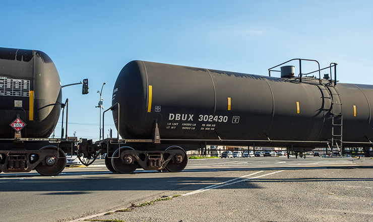 Photo of a freight train with oil cars