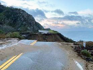 Washout at Highway 1 on Jan. 29, 2021.