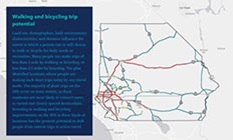 A map showing potential walking and biking projects in Caltrans District 8, the Inland Empire. Each Caltrans District has similar maps available at www.catplan.org.