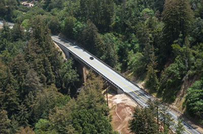 The new Pfeiffer Canyon Bridge on State Route 1 in Monterey County that replaced the original bridge after it was damaged in a landslide during 2017's record storms.