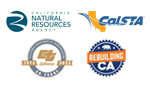 4 logos representing the: California Natural Resources Agency; California Transportation Agency (CalSTA); California Department of Transportation (Caltrans) 50th Anniversary (1973-2023); and Rebuilding California (RebuildingCA)