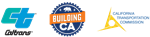 Caltrans logo, Building CA logo, and California Transportation Commission logo