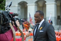 Caltrans Director Toks Omishakin talks to the media about highway worker safety - 31st Annual Caltrans Workers Memorial Ceremony April 29, 2021 - California State Capitol, Sacramento
