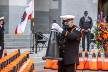 Caltrans Honor Guard member honors all fallen highway workers with a black cone - 31st Annual Caltrans Workers Memorial Ceremony April 29, 2021 - California State Capitol, Sacramento
