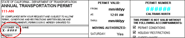 annual permit customer number section
