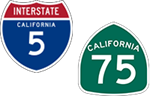 California Interstate 5 and State Route 75 icons